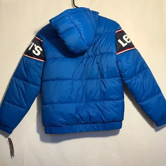 Boys lg 12/13 Levi’s blue puffer jacket w hood NWT